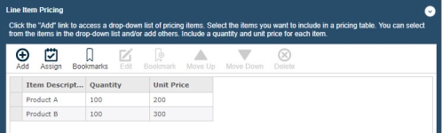 Structured Component Line Pricing example